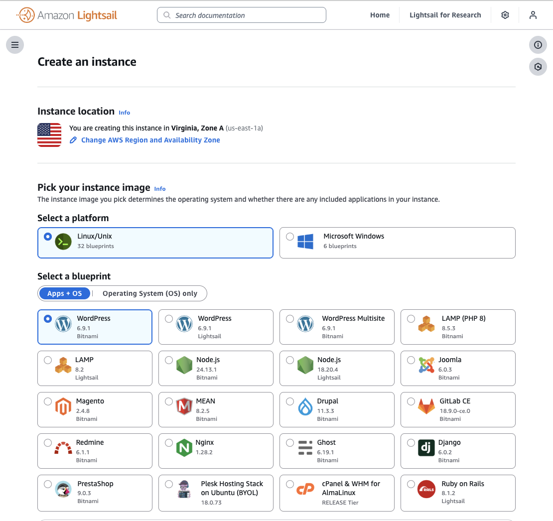 Create an Amazon Lightsail instance