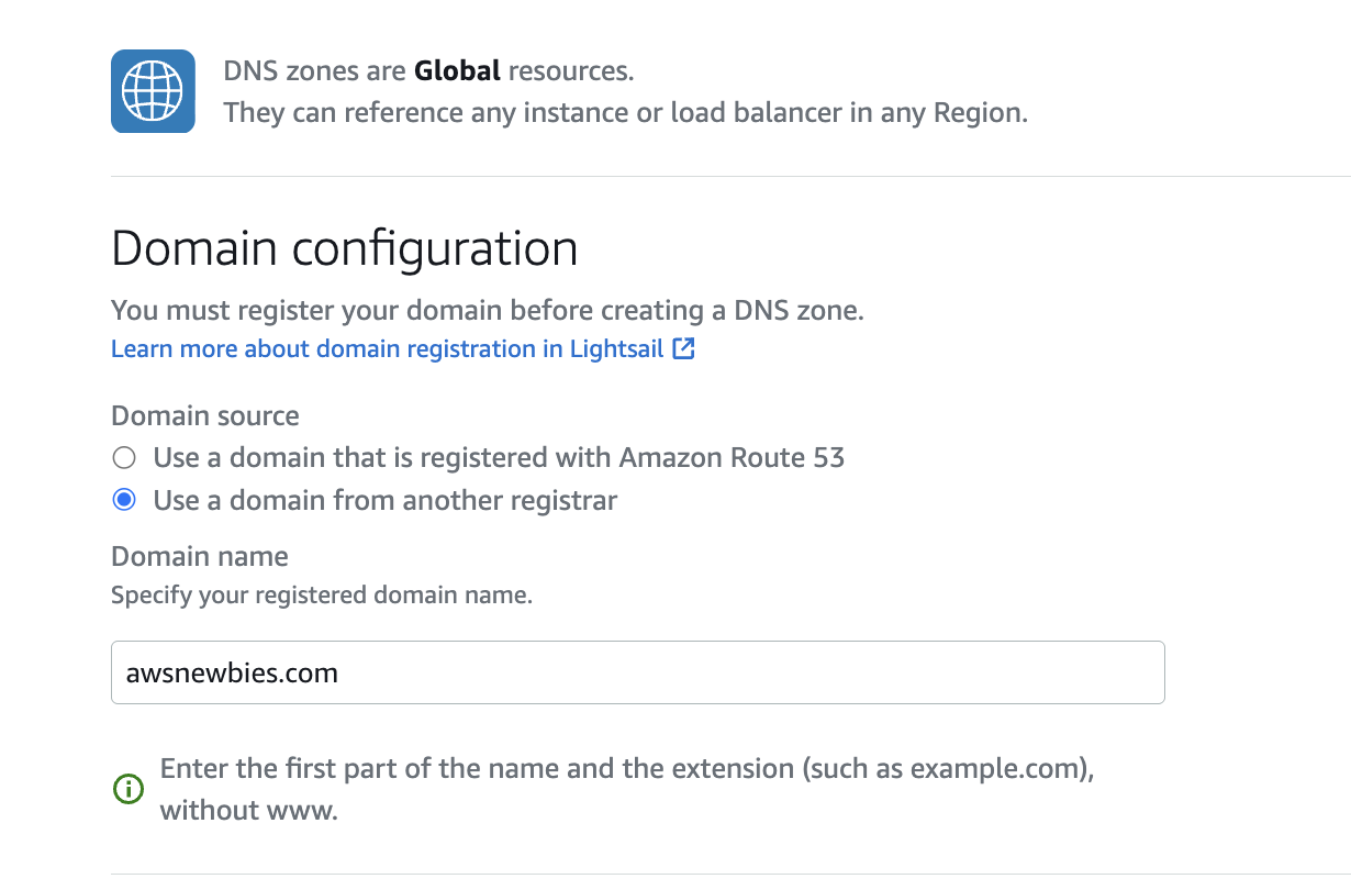 Domain configuration by creating DNS zone