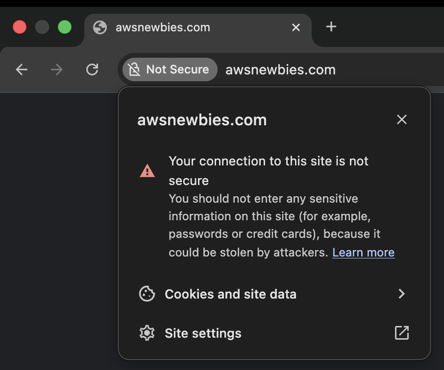 Alert message that your website is not secure