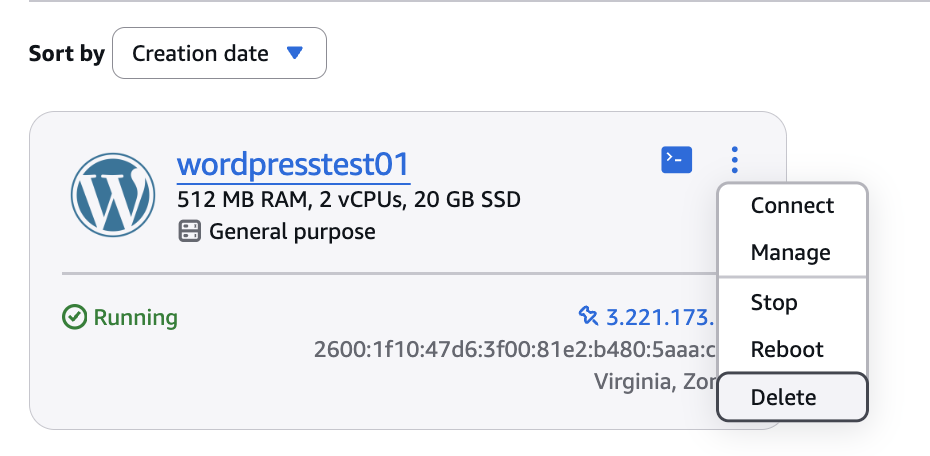 How to delete your Amazon Lightsail instance