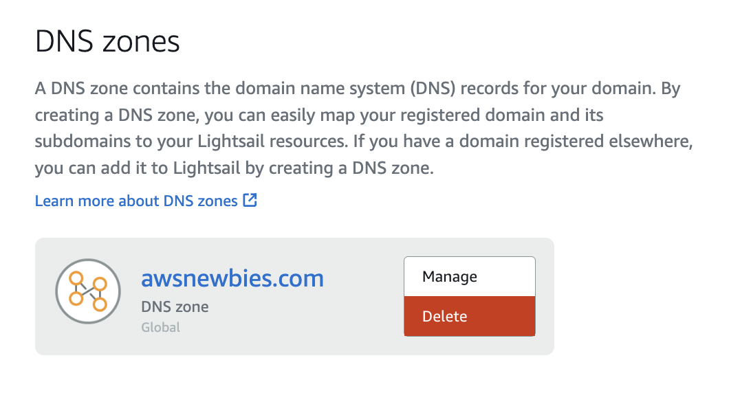Deleting the DNS zone